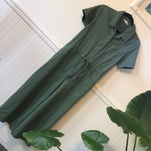 Army Green Jumpsuit w/ Wide Cropped Leg